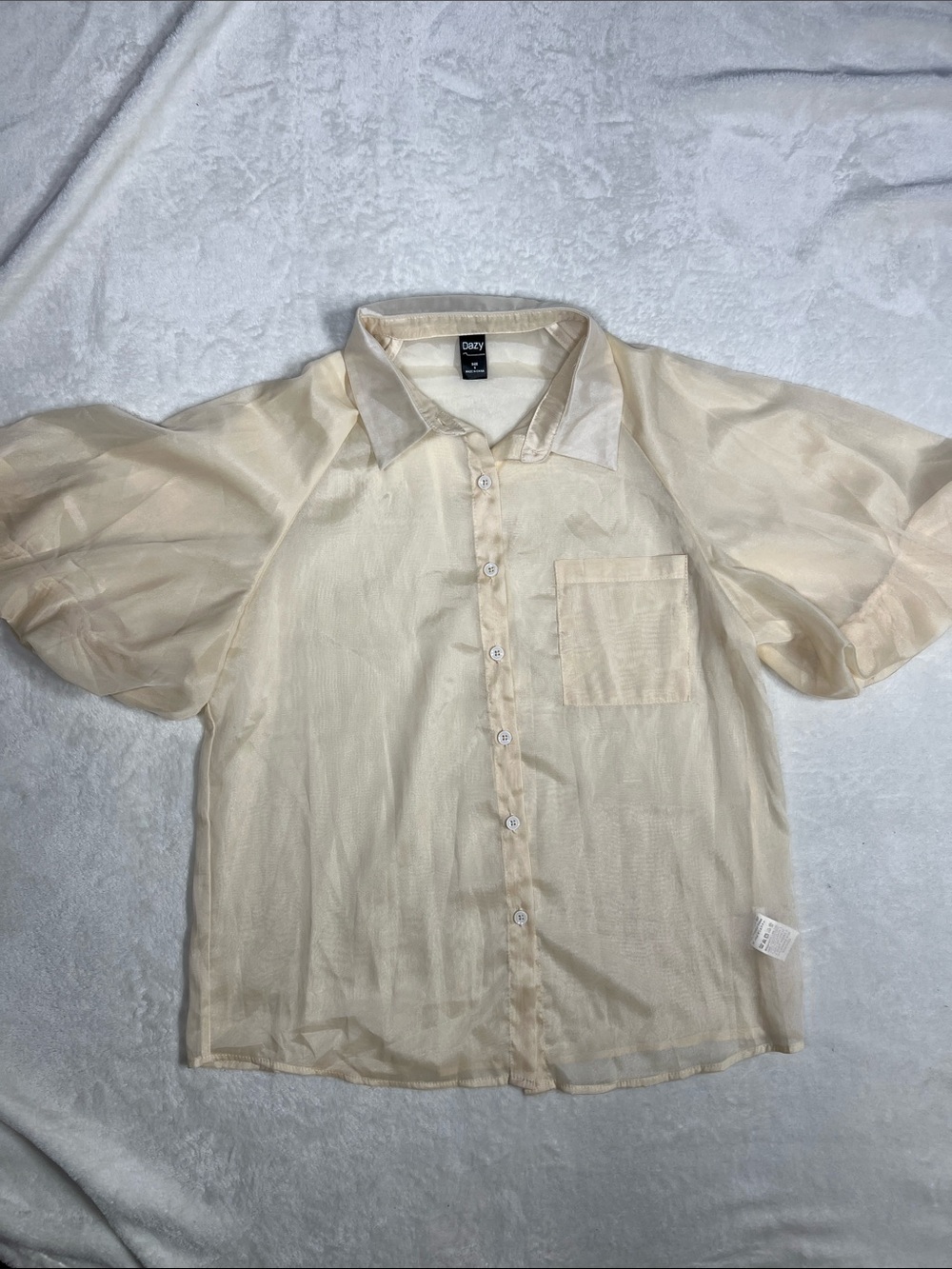 Sheer Short-Sleeve Button-Up Shirt in Cream S
